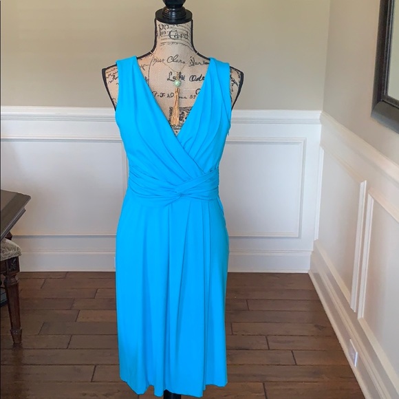 NWOT Talbots Ruched Blue High Low Midi Dress - Picture 6 of 8